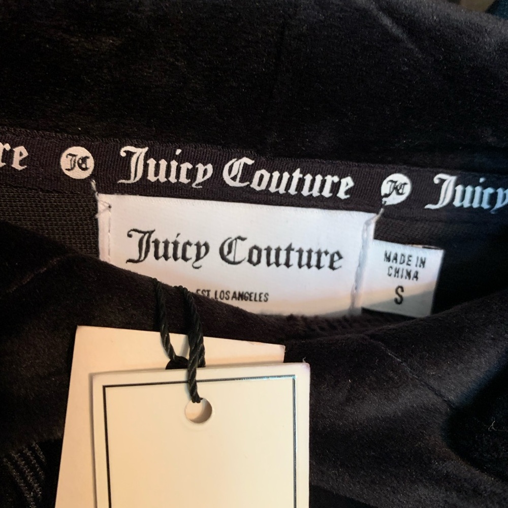 NWT Juicy Couture black velour pull over hoodie - Picture 3 of 4